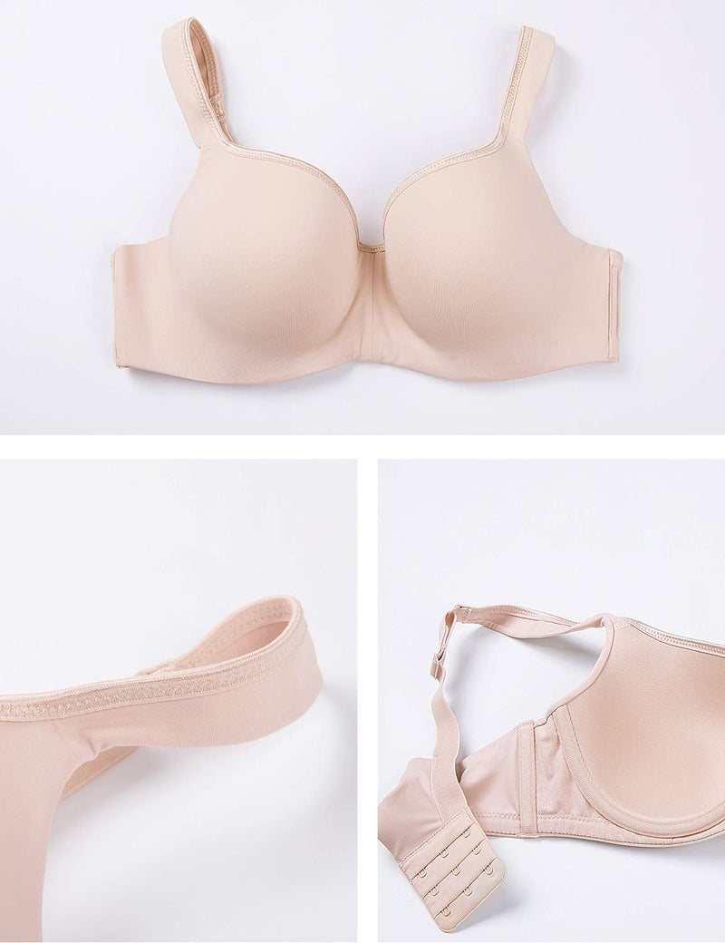 DELIMIRA Women's Balconette Bra Full Coverage Plus Size Tshirt Underwire Back Smoothing Seamless Bras Beige 34DD - Image 4